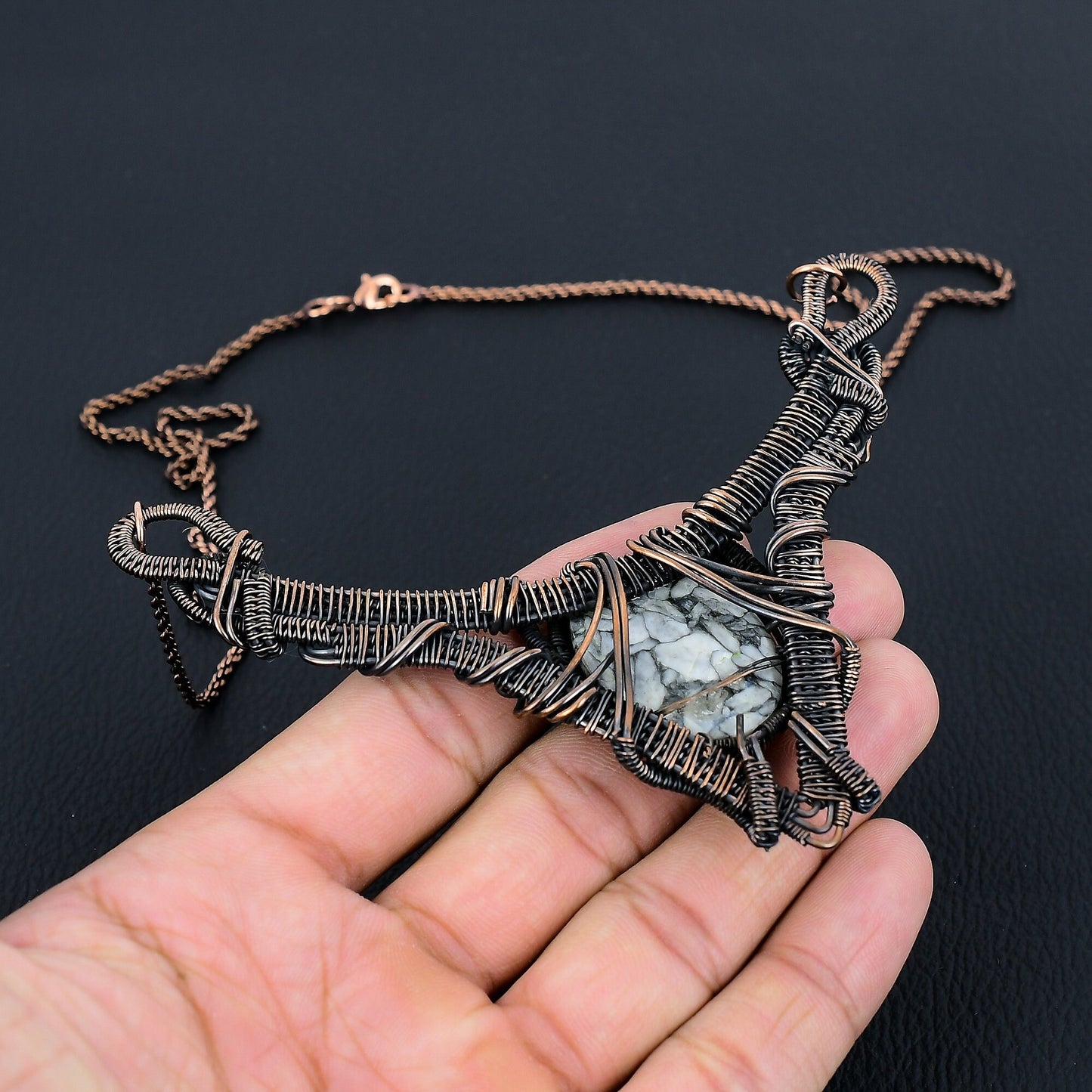 Black & White Pinolith Gemstone Necklace