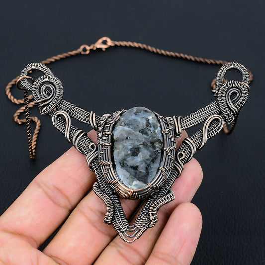 Grey Larvikite Gemstone Pendant Necklace