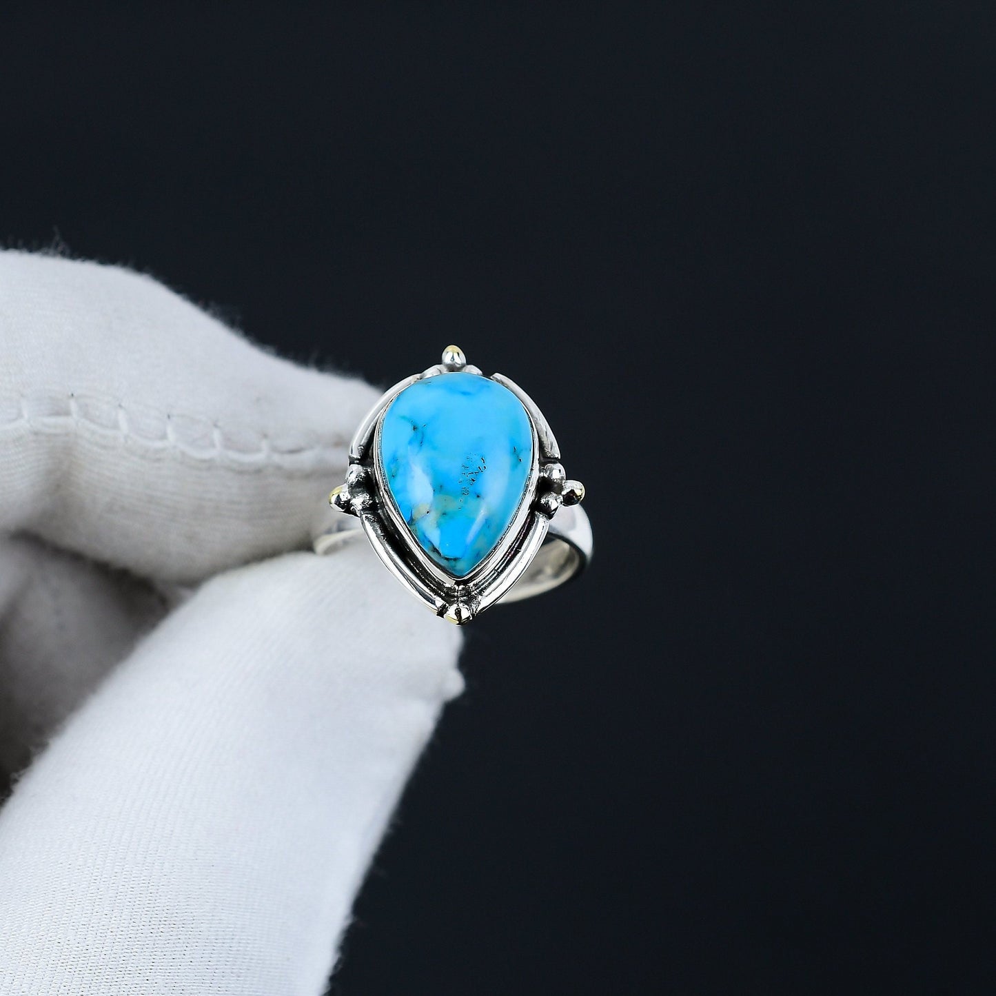 Turquoise Teardrop Silver Ring