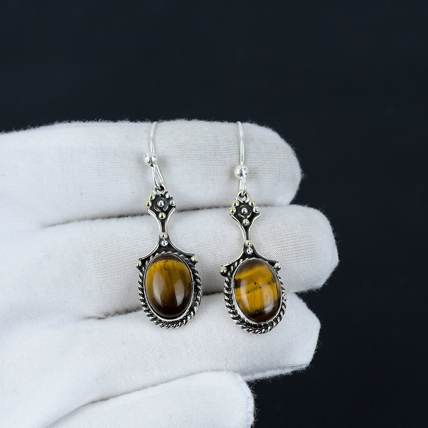Brown Tiger Eye Gemstone Earrings