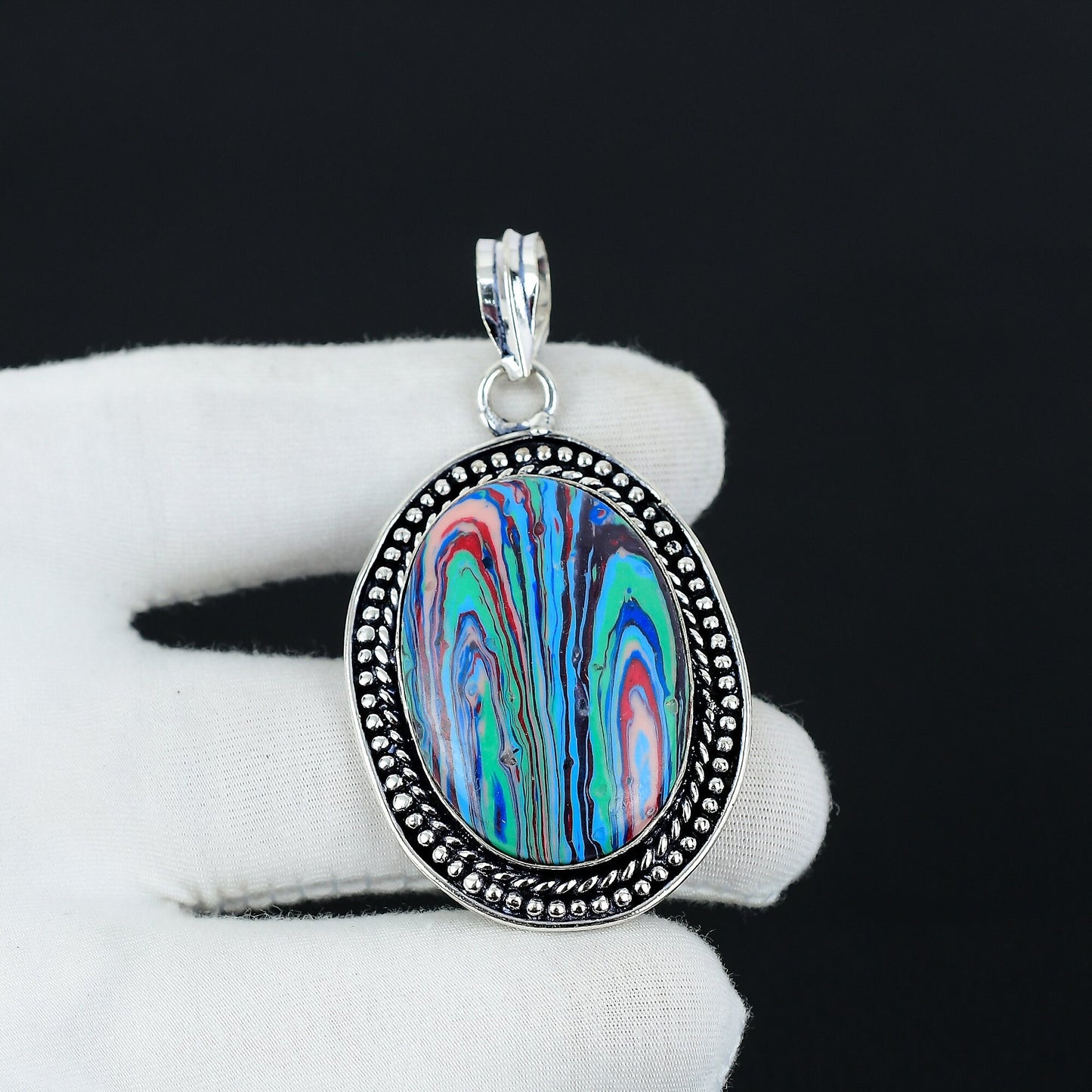 Rainbow Calsilica Gemstone Pendant