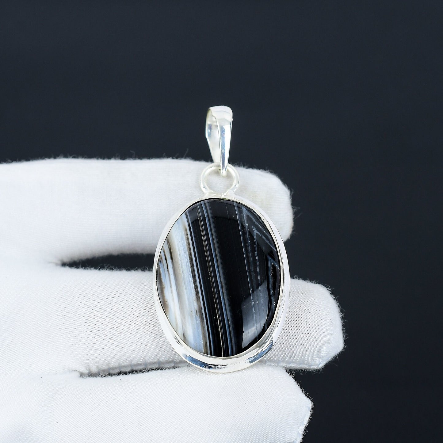 Black Banded Agate Gemstone Pendant