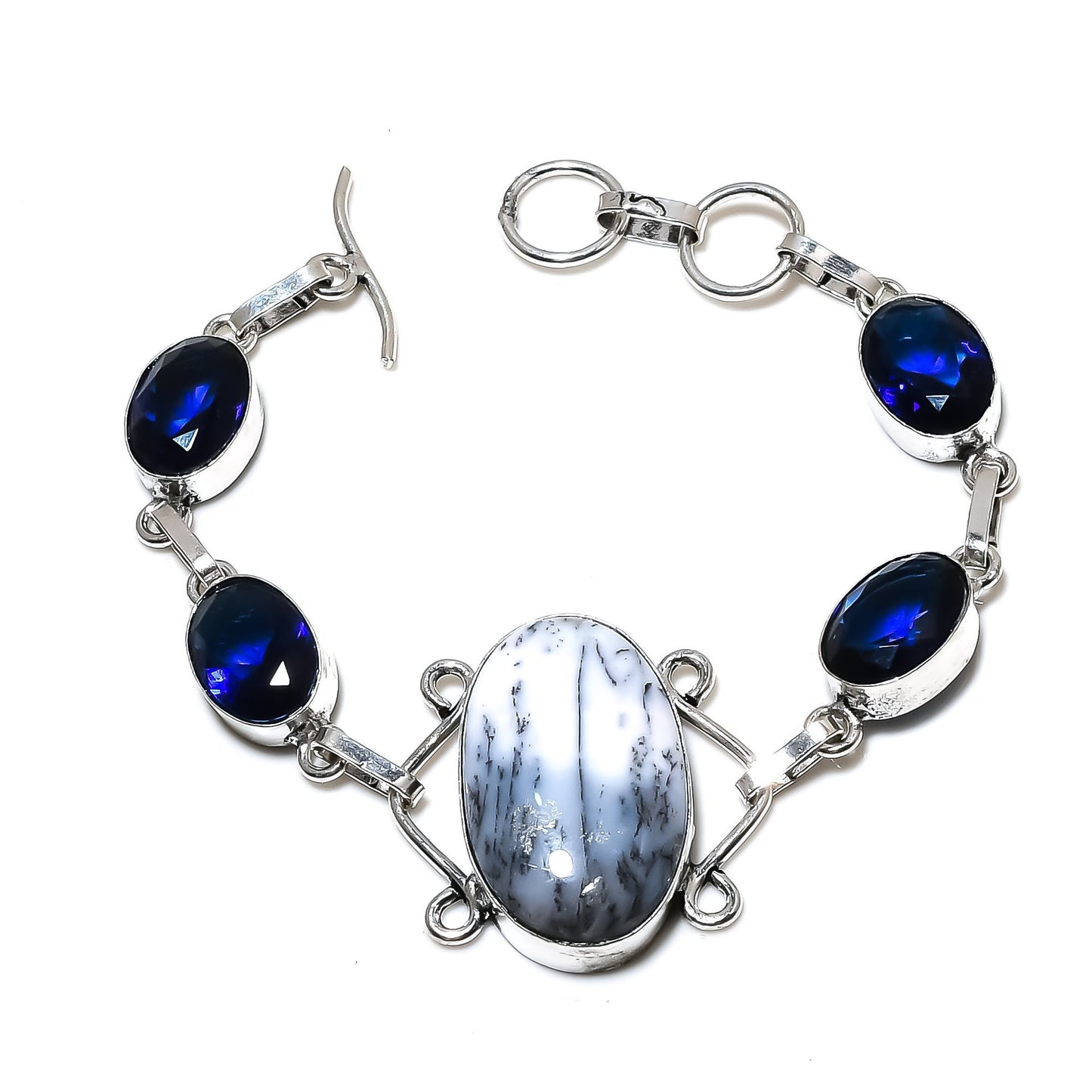 Black Dendrite Opal & Blue Sapphire Bracelet