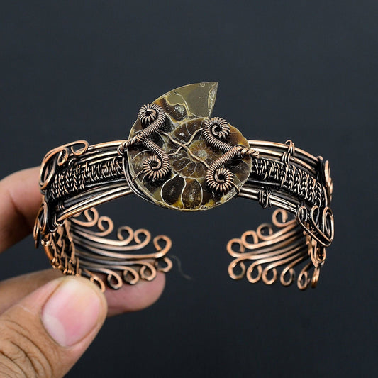 Brown Ammonite Gemstone Cuff Bangle