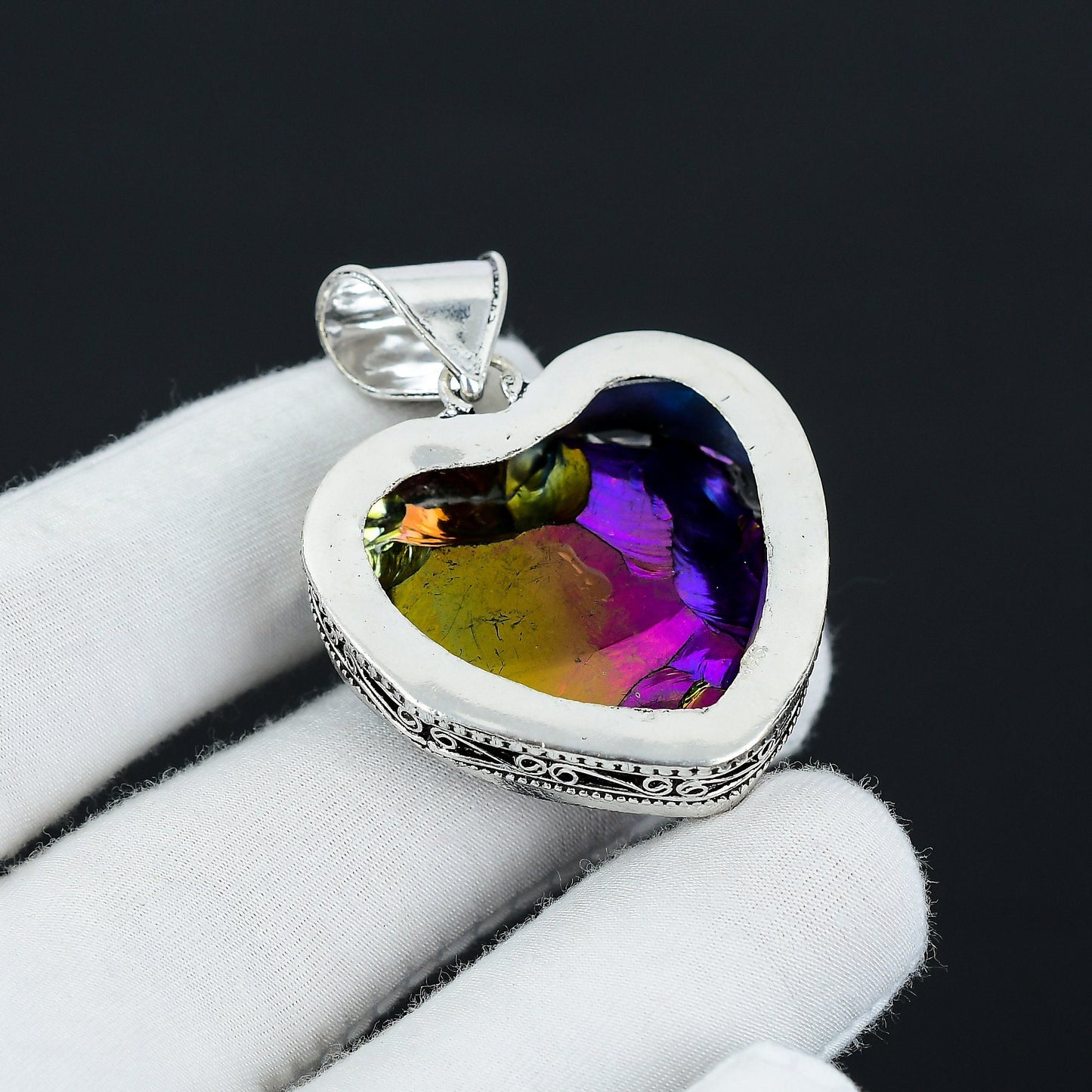 Peacock Aura Druzy Heart Pendant