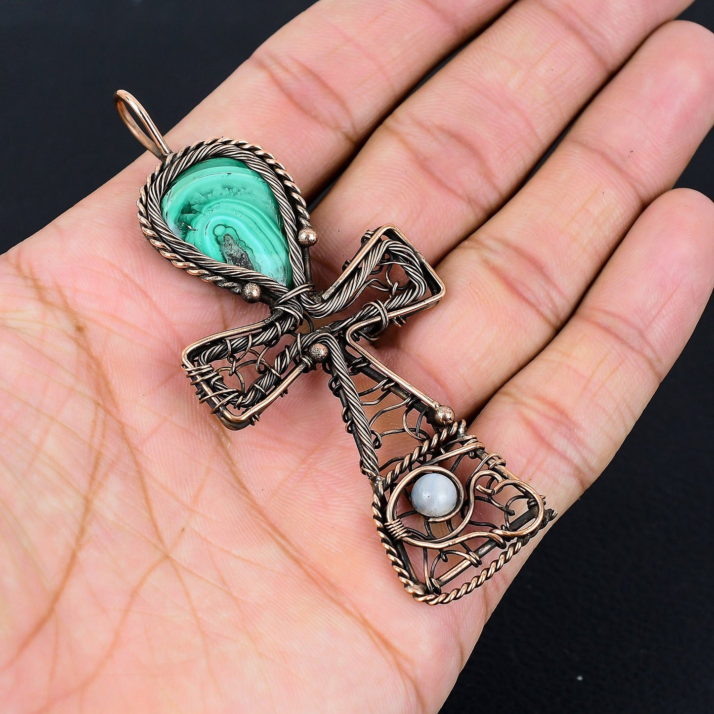 Green Malachite Gemstone Ankh Pendant