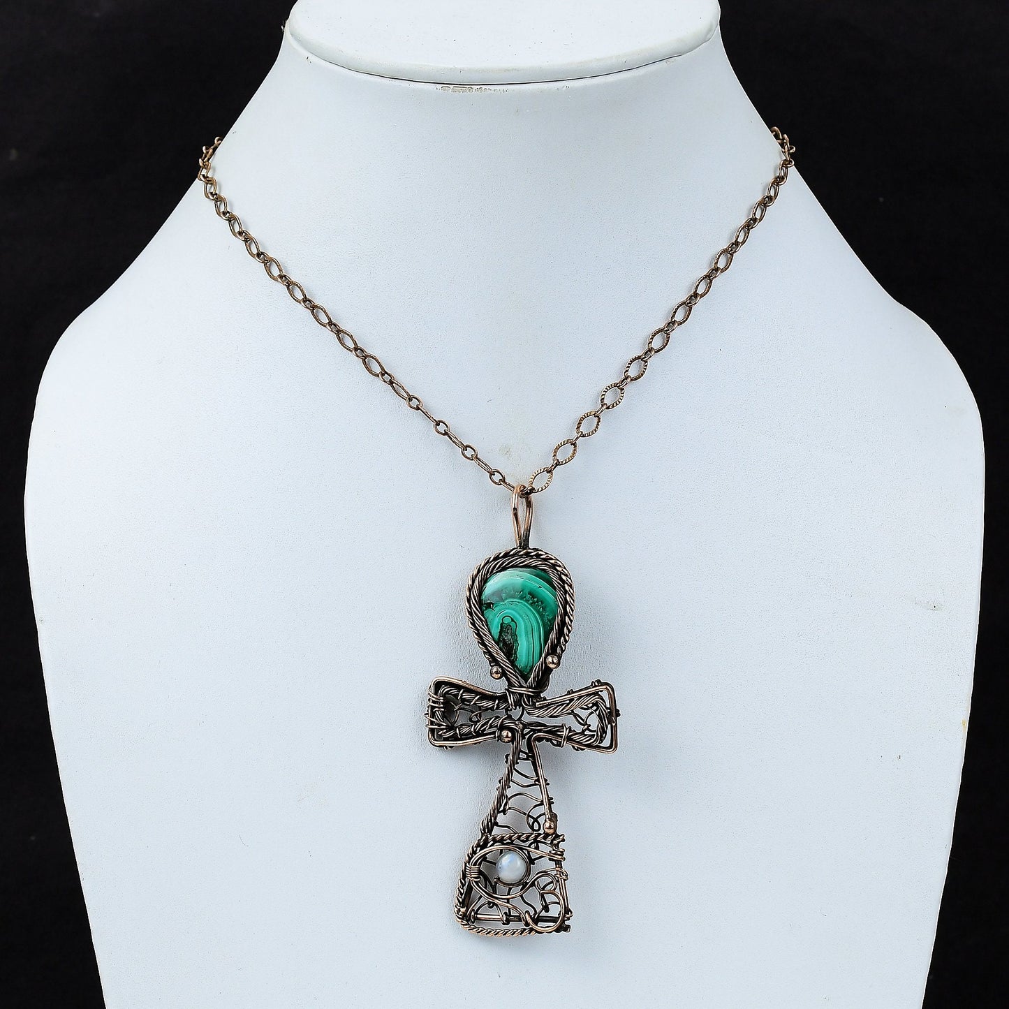 Green Malachite Gemstone Ankh Pendant