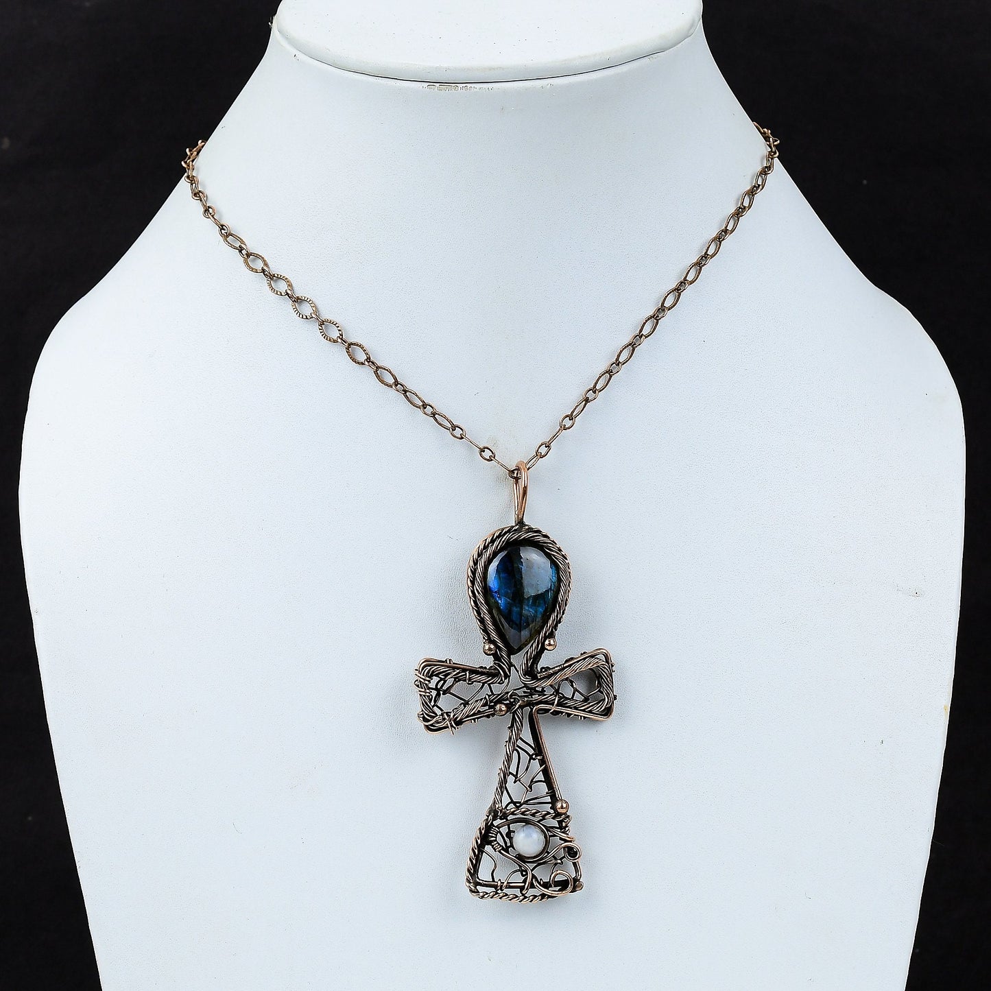 Blue Labradorite Gemstone Ankh Pendant