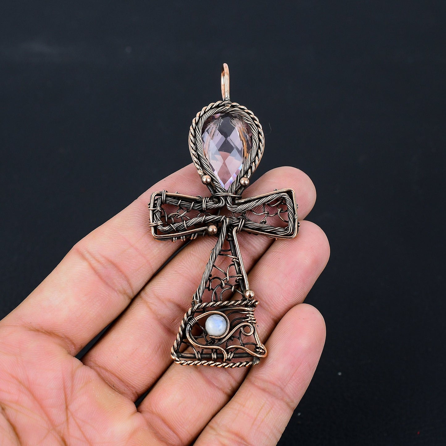 Pink Kunzite Gemstone Ankh Pendant