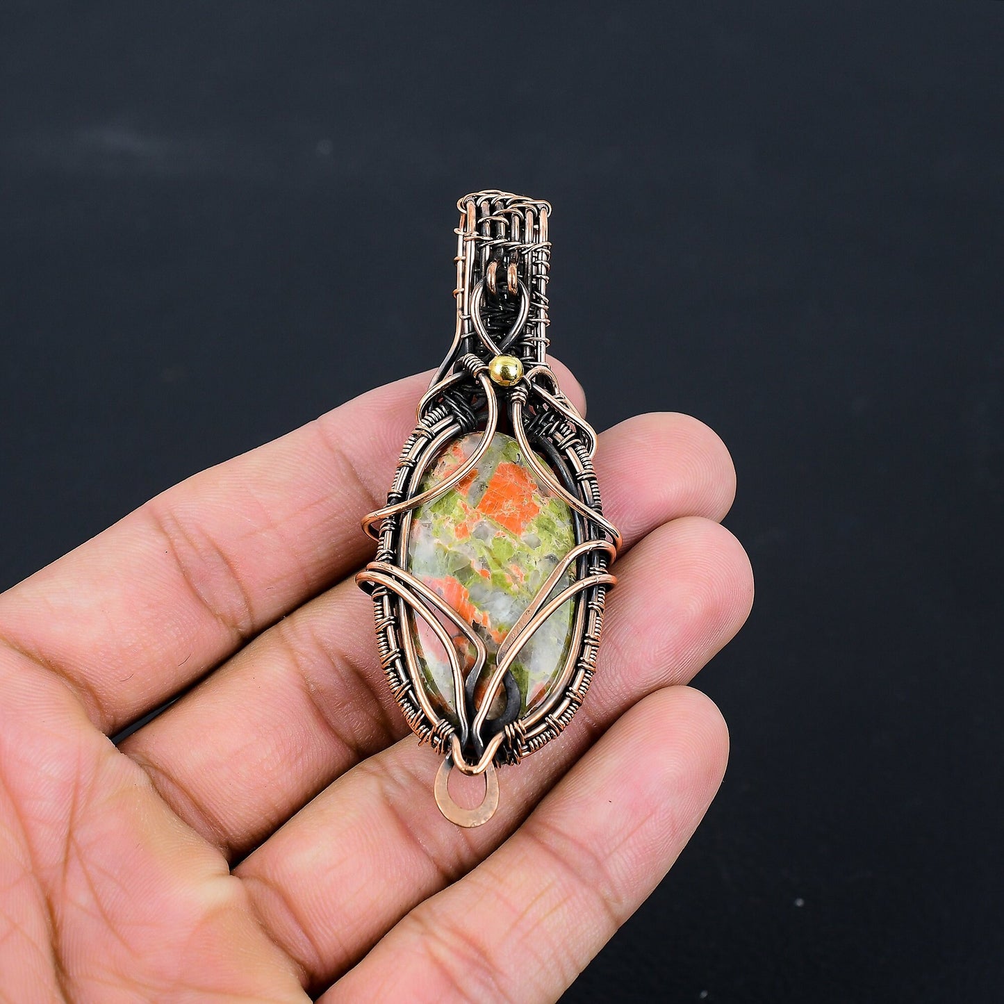 Green Pink Unakite Gemstone Pendant