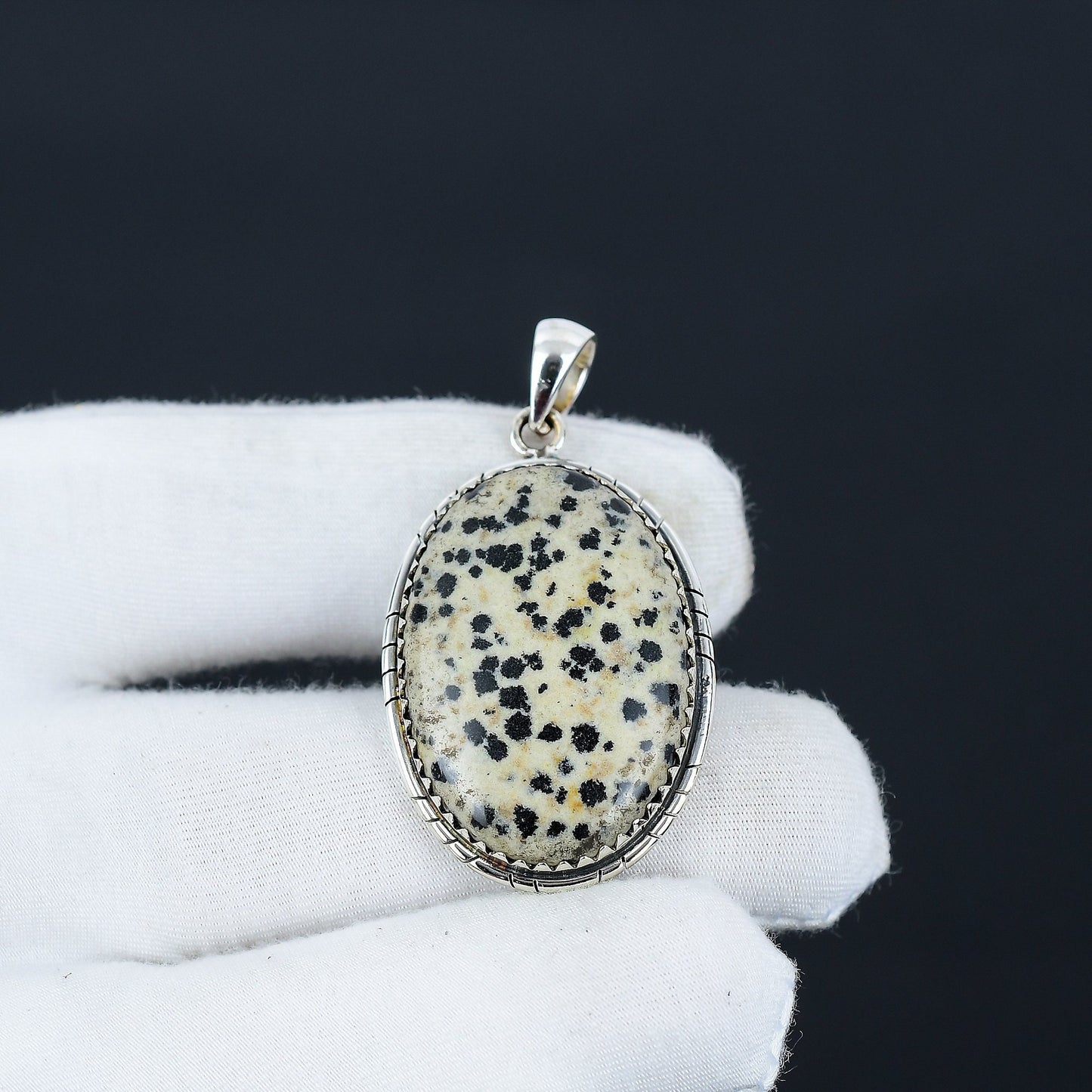 Black and White Dalmatian Jasper Pendant
