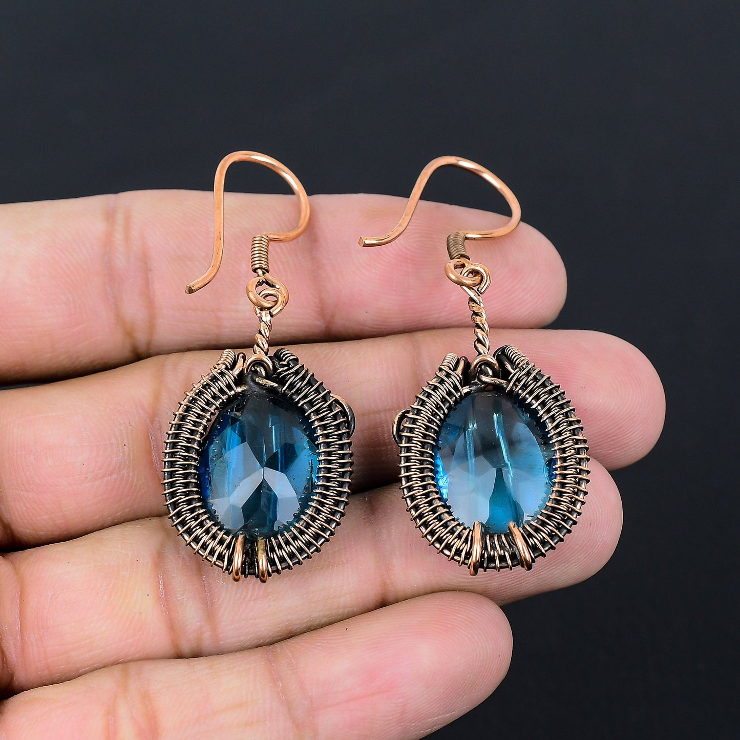 Blue Topaz Gemstone Dangle Earrings