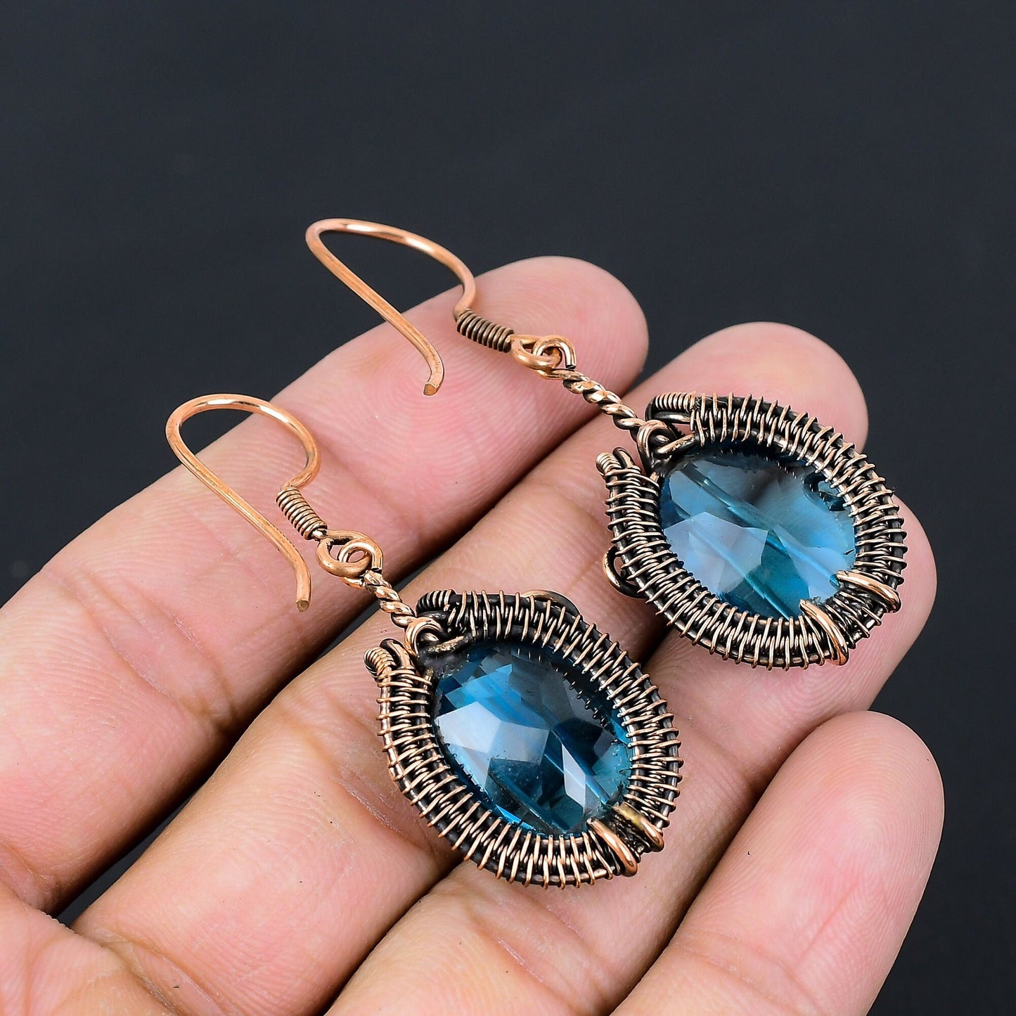 Blue Topaz Gemstone Dangle Earrings