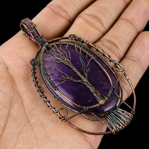 Purple Amethyst Tree of Life Gemstone Pendant