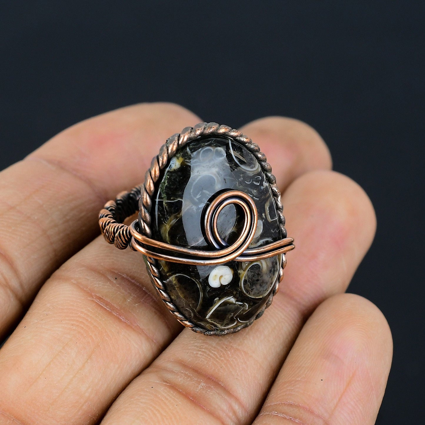 Copper Turritella Gemstone Ring
