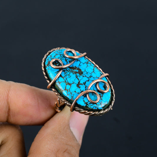 Turquoise Gemstone Copper Wire Wrapped Ring