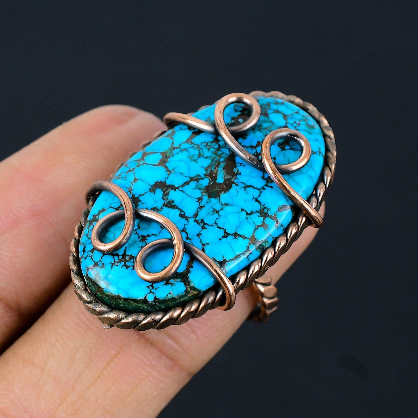 Turquoise Gemstone Copper Wire Wrapped Ring