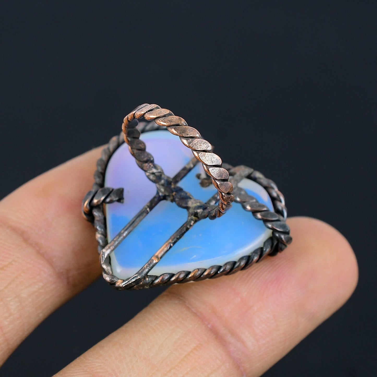 Milky Opal Gemstone Copper Ring