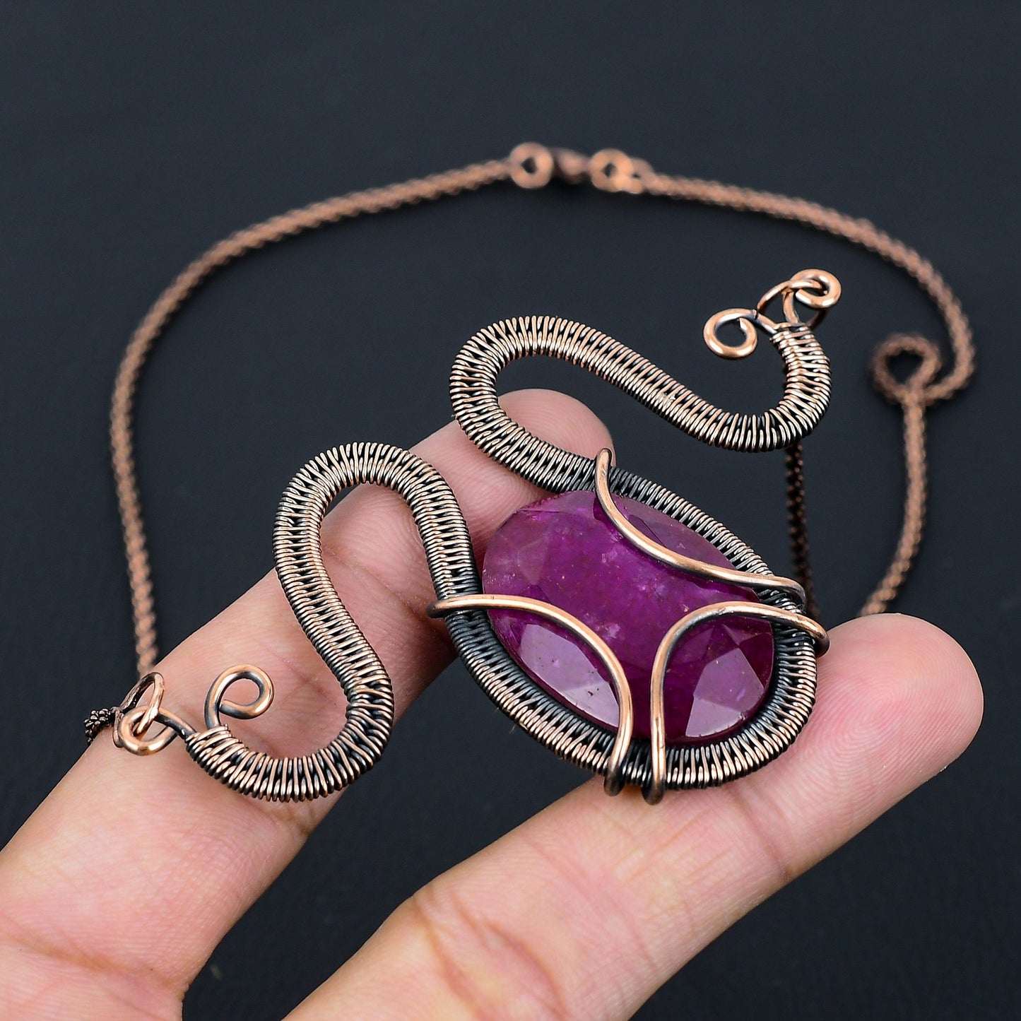 Ruby Gemstone Copper Pendant Necklace