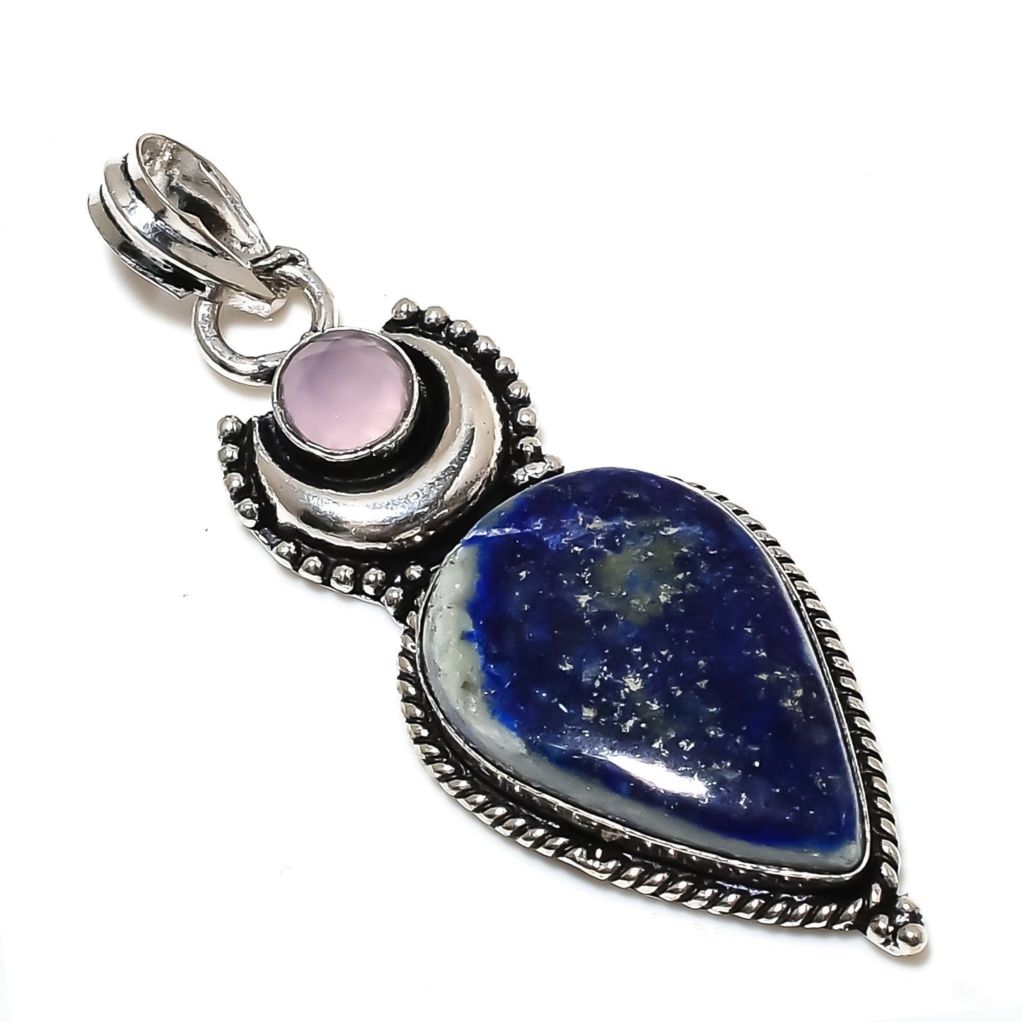 Blue Lapis Lazuli & Pink Rose Quartz Gemstone Pendant