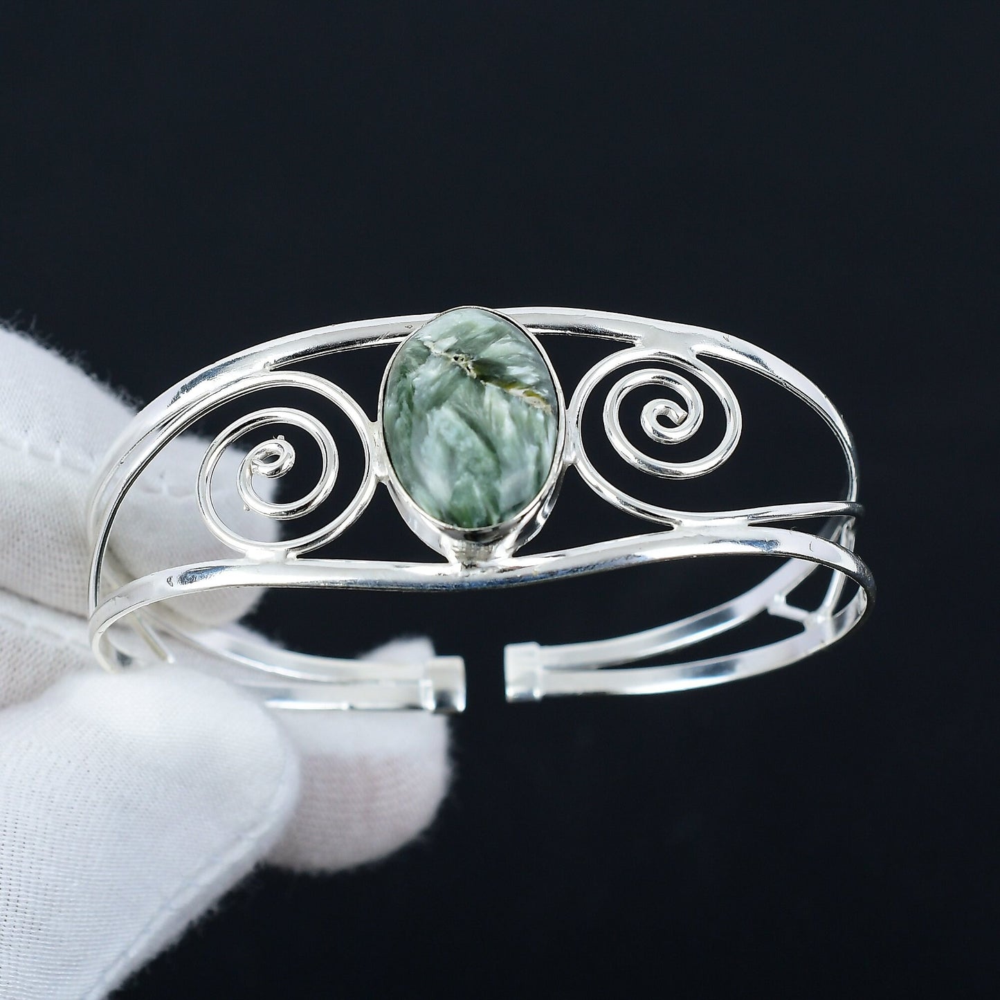 Green Seraphinite Sterling Silver Bangle
