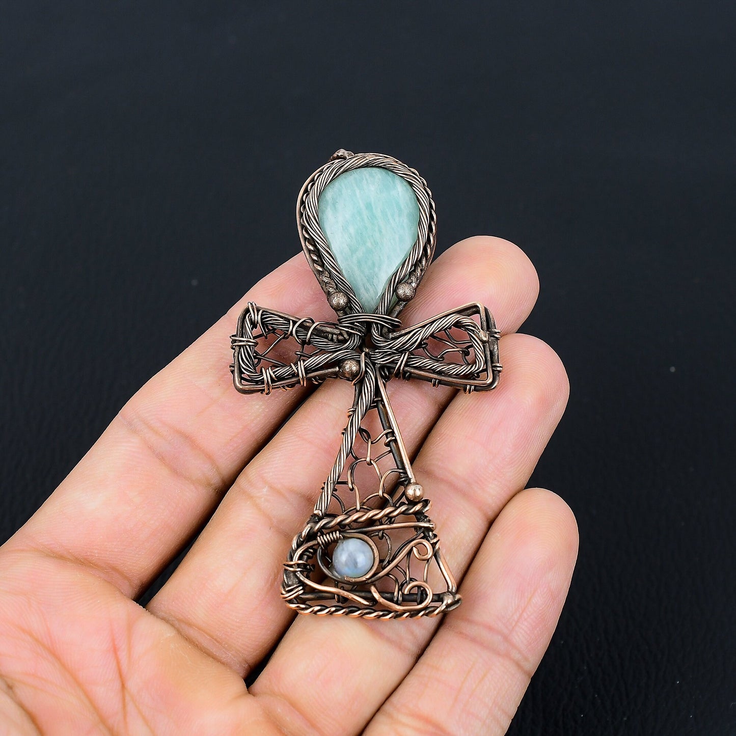 Green Amazonite Gemstone Ankh Pendant