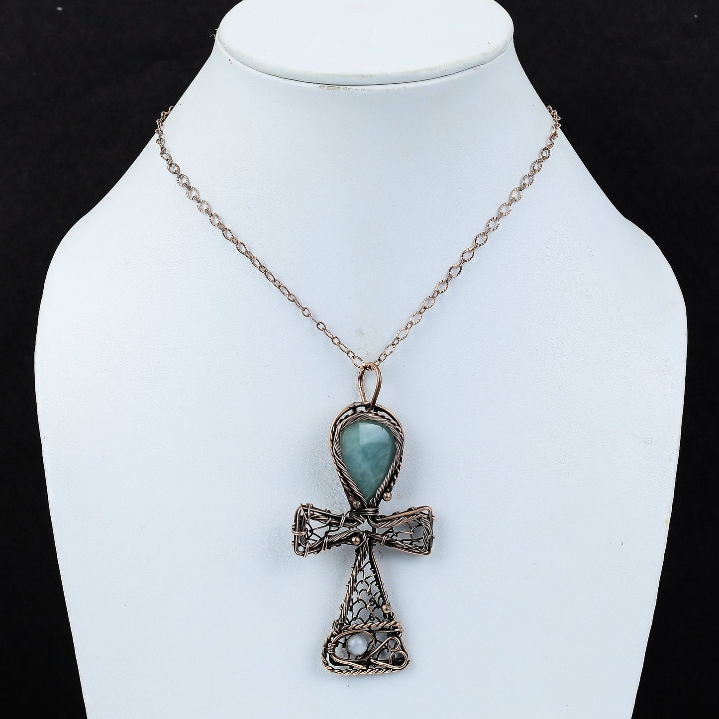 Aquamarine Gemstone Ankh Pendant