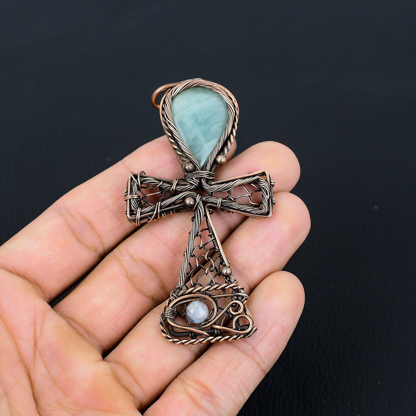 Aquamarine Gemstone Ankh Pendant