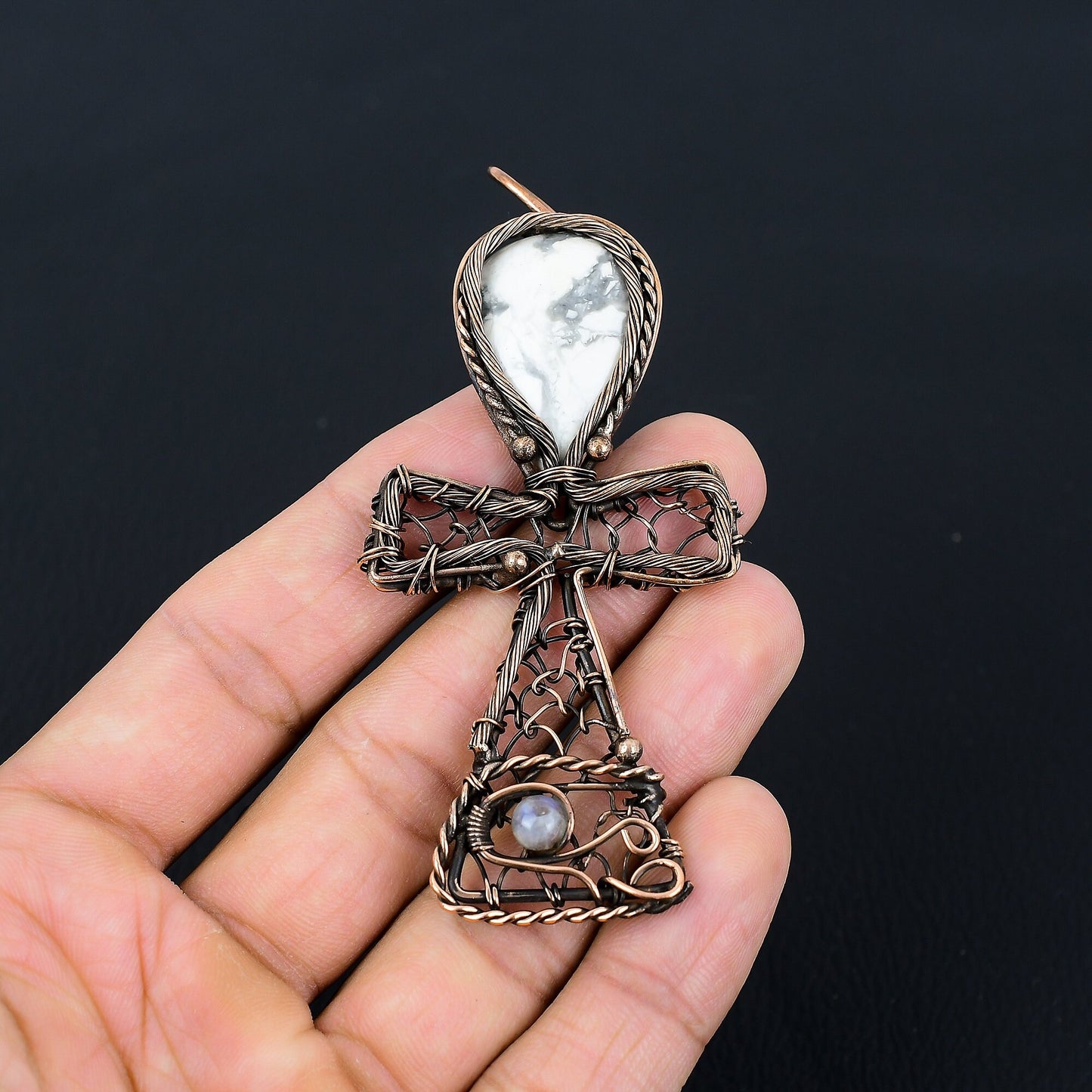 White Howlite Gemstone Ankh Pendant