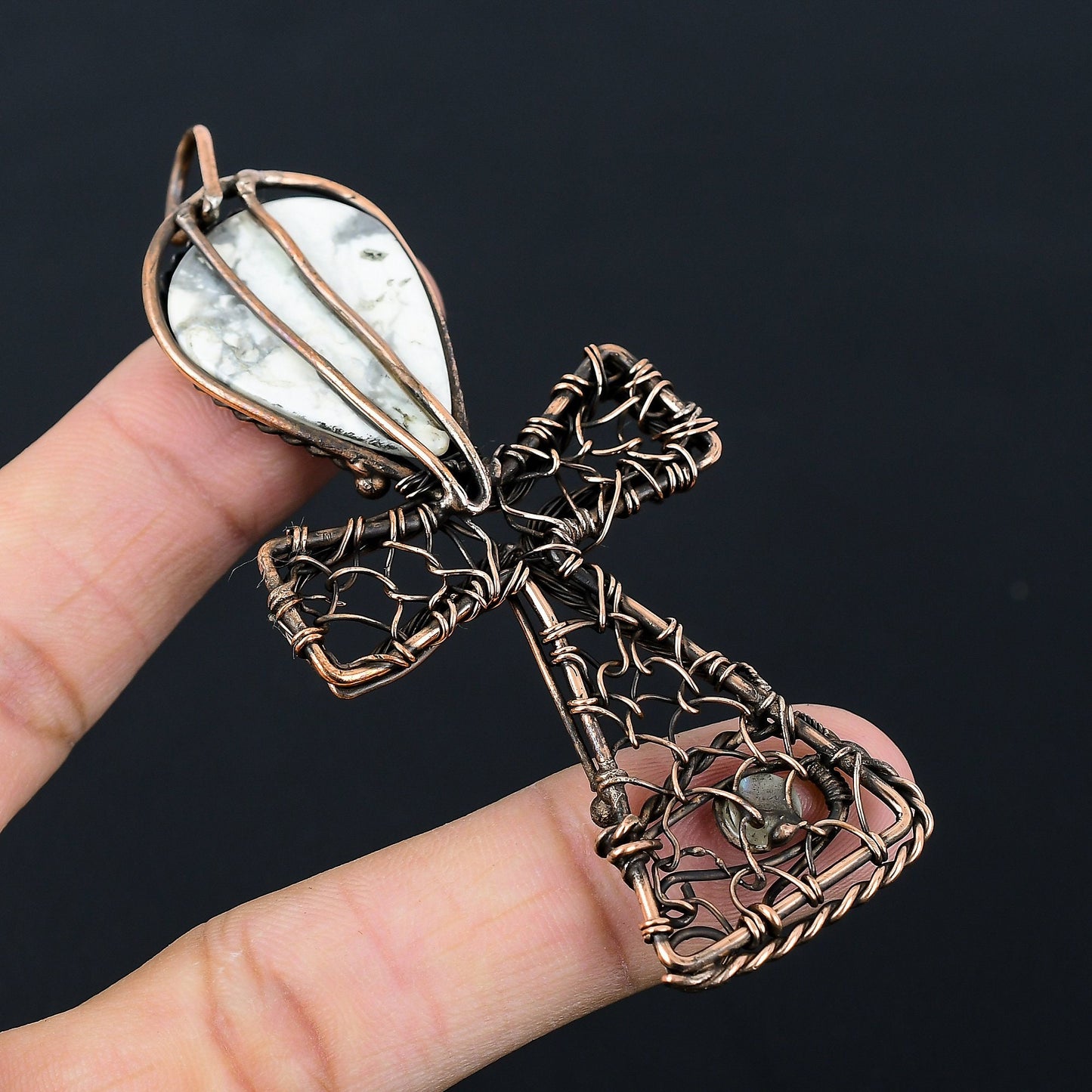 White Howlite Gemstone Ankh Pendant