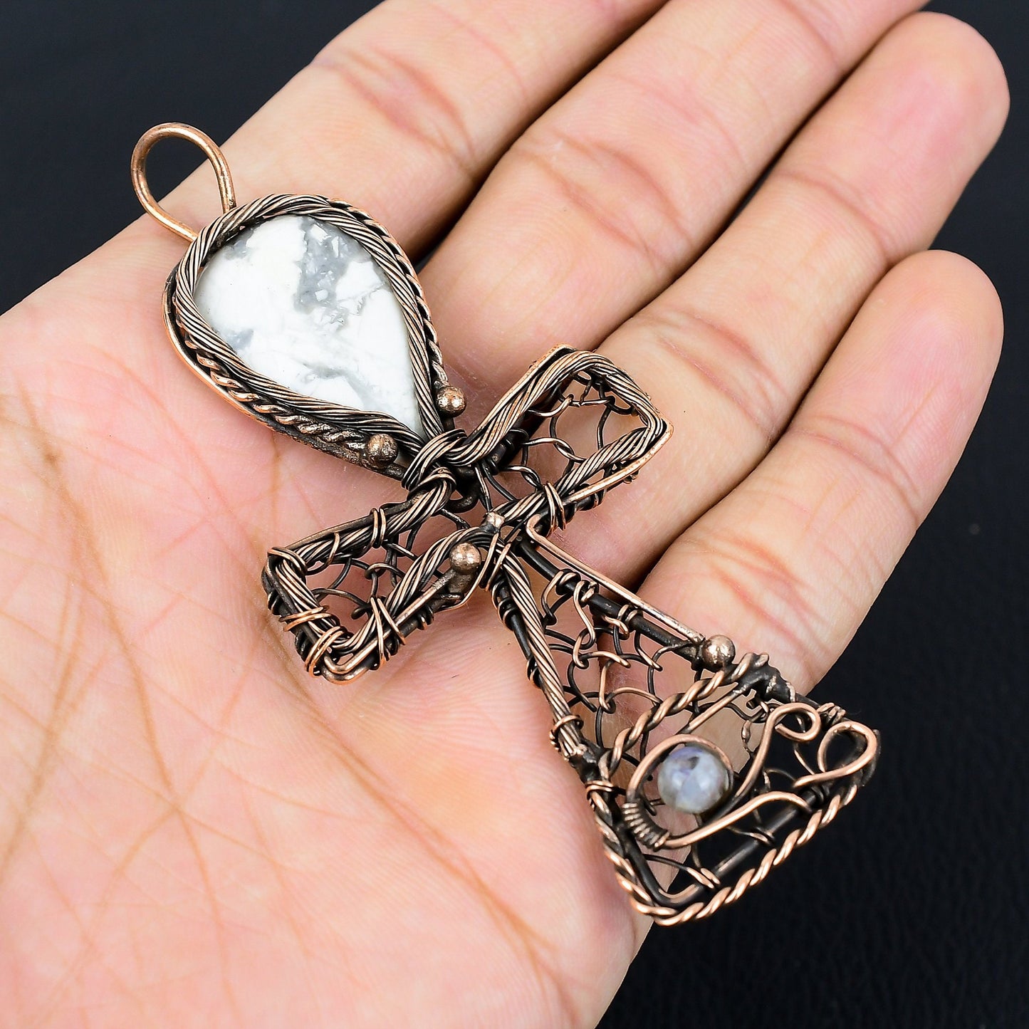 White Howlite Gemstone Ankh Pendant