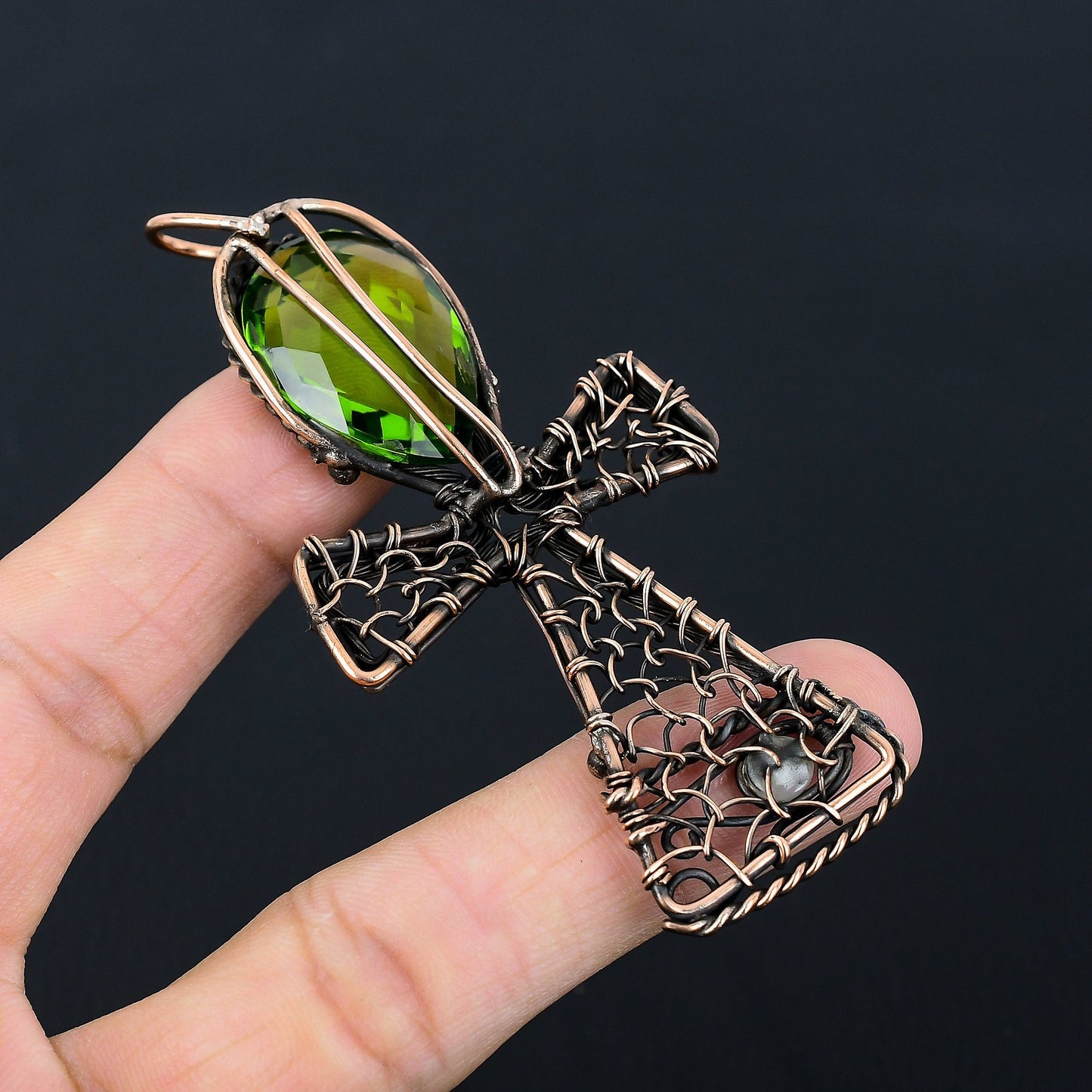 Green Peridot Gemstone Ankh Pendant