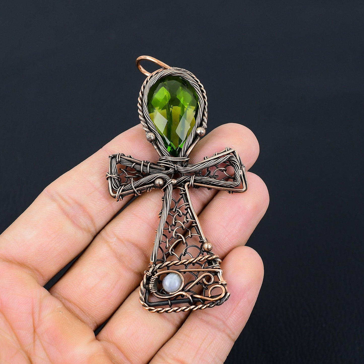 Green Peridot Gemstone Ankh Pendant