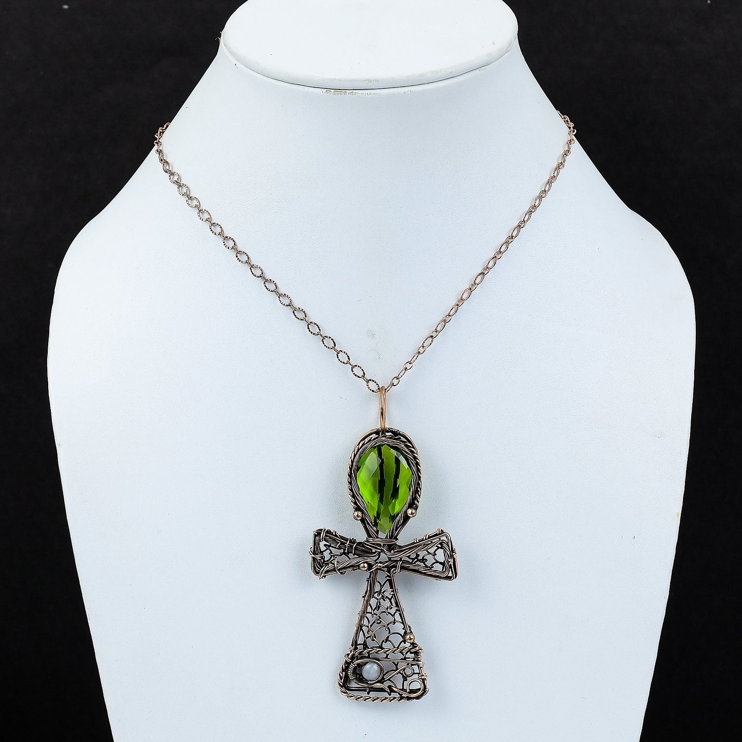Green Peridot Gemstone Ankh Pendant