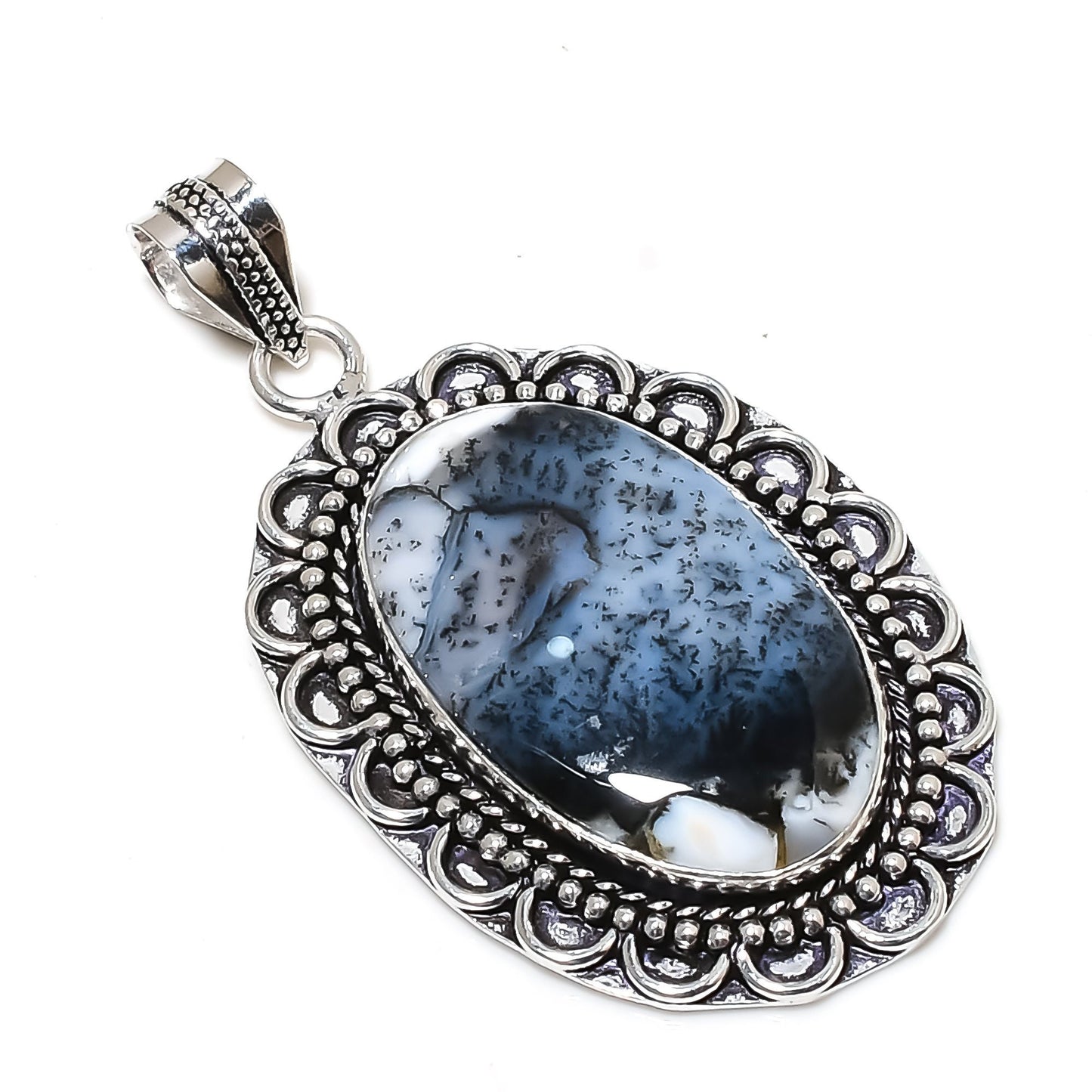 White Dendrite Opal Pendant