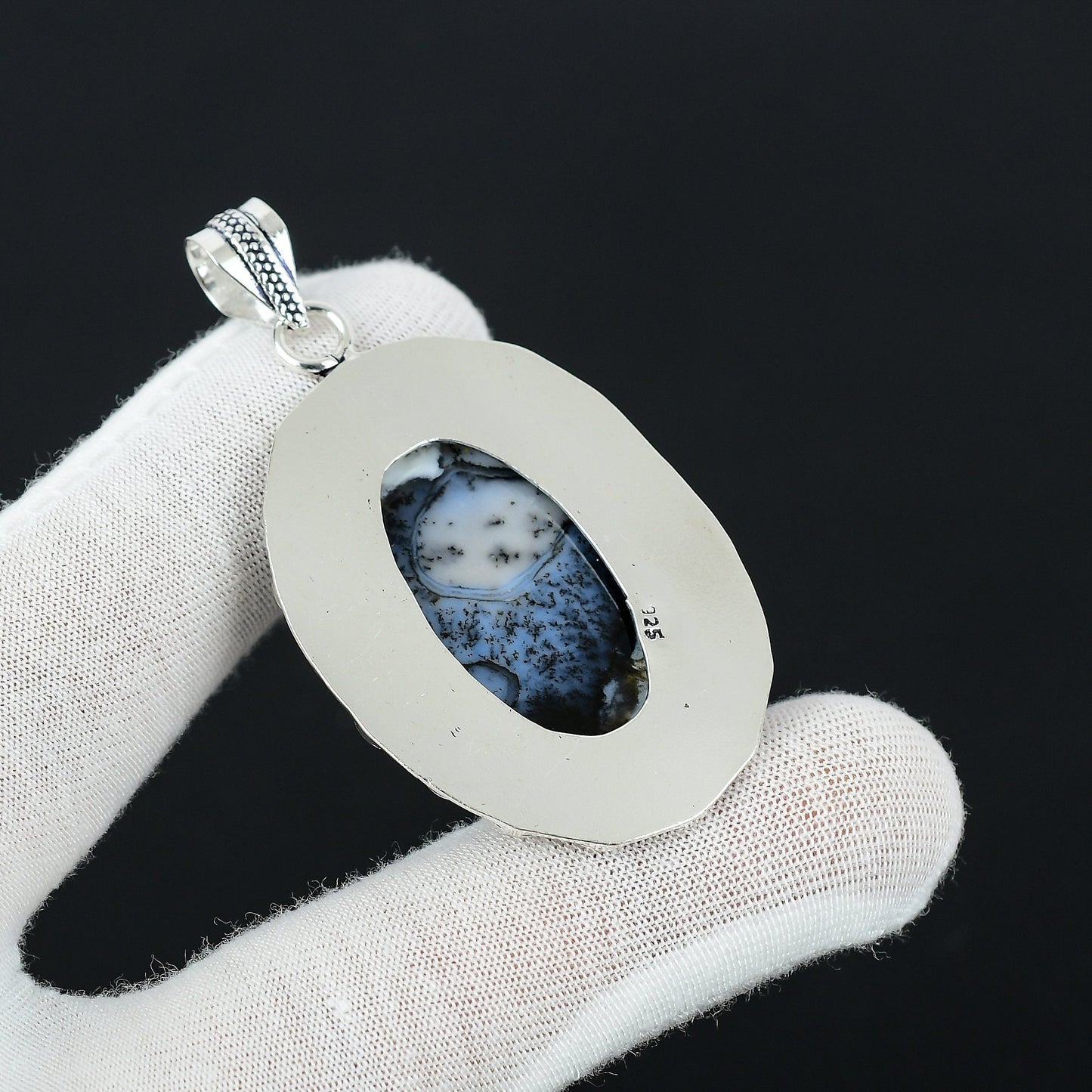 White Dendrite Opal Pendant