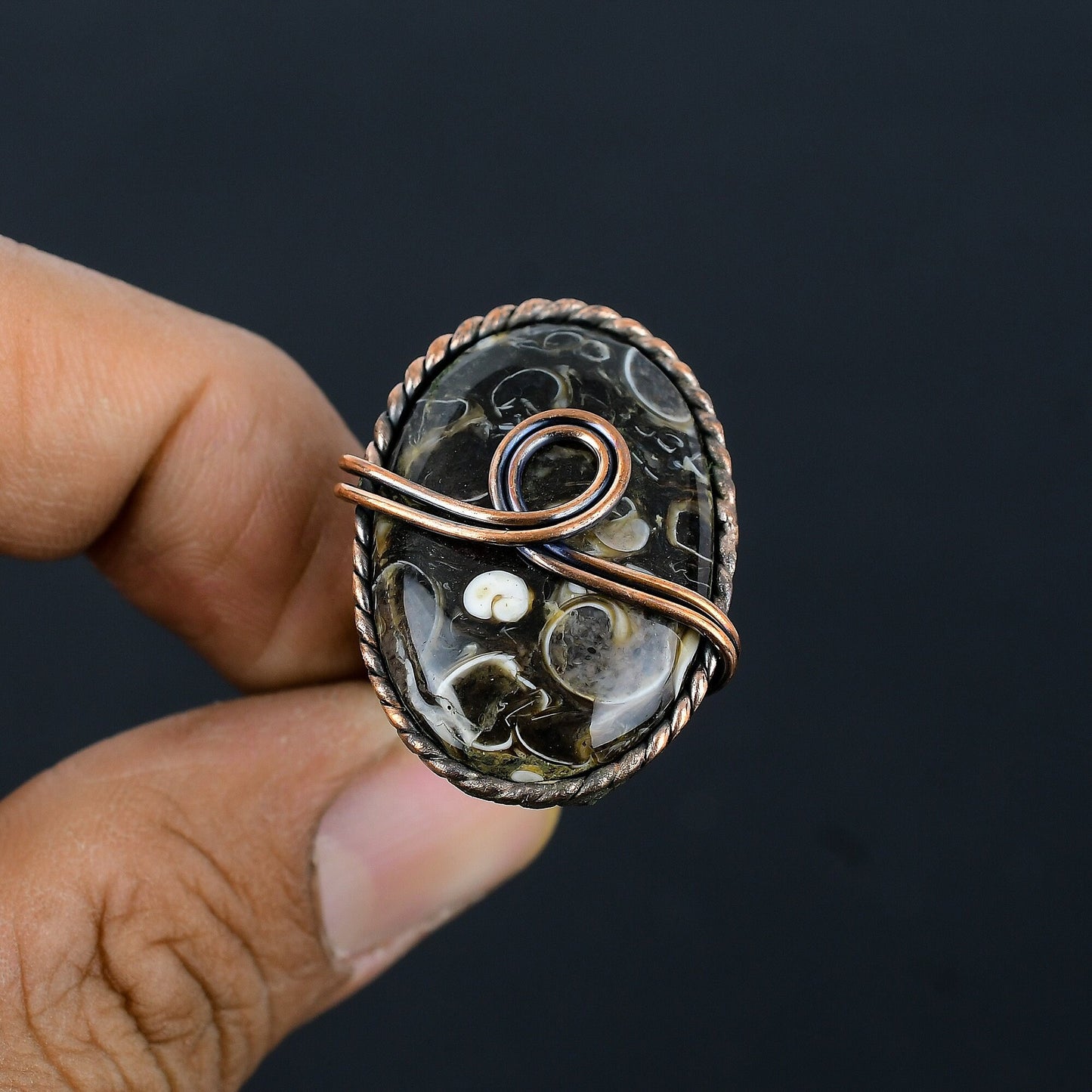 Copper Turritella Gemstone Ring
