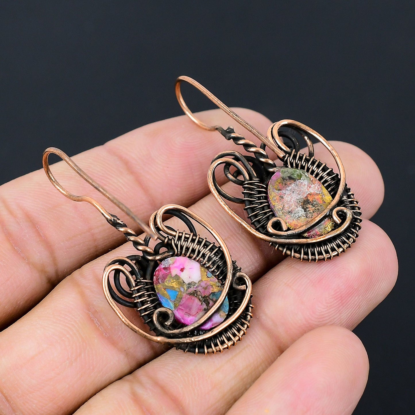 Pink Turquoise Gemstone Earrings