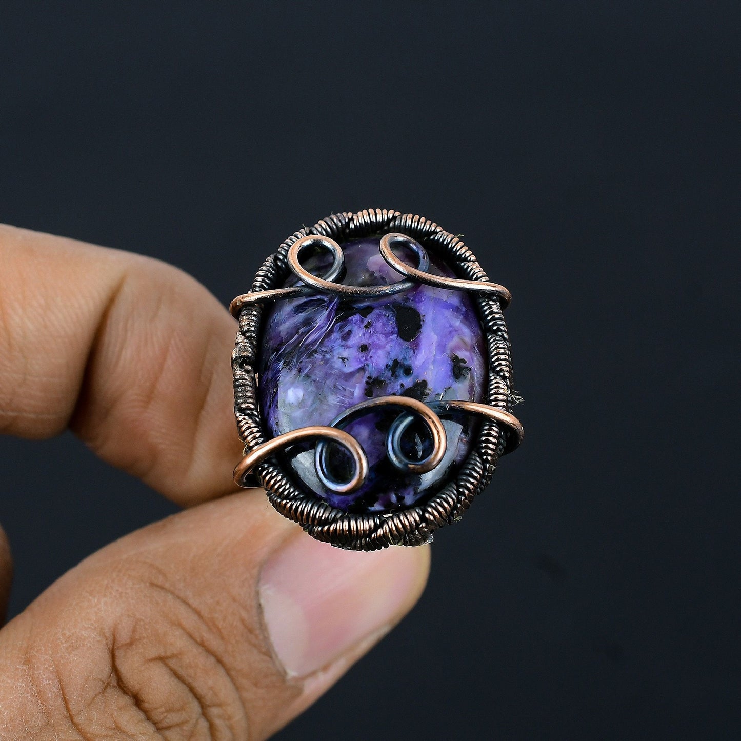 Purple Charoite Gemstone Copper Ring