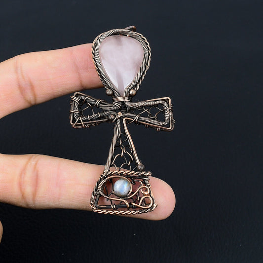 Rose Quartz Gemstone Ankh Pendant