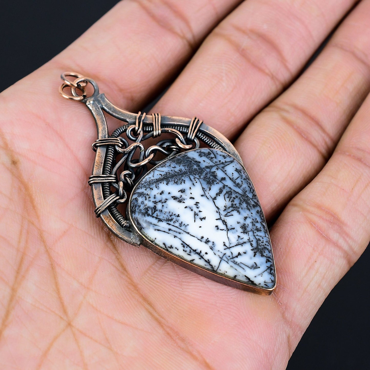 White Dendrite Opal Gemstone Pendant