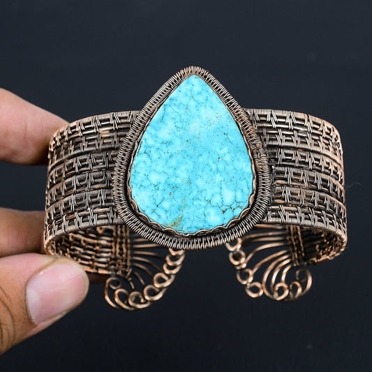 Turquoise Gemstone Copper Cuff Bracelet