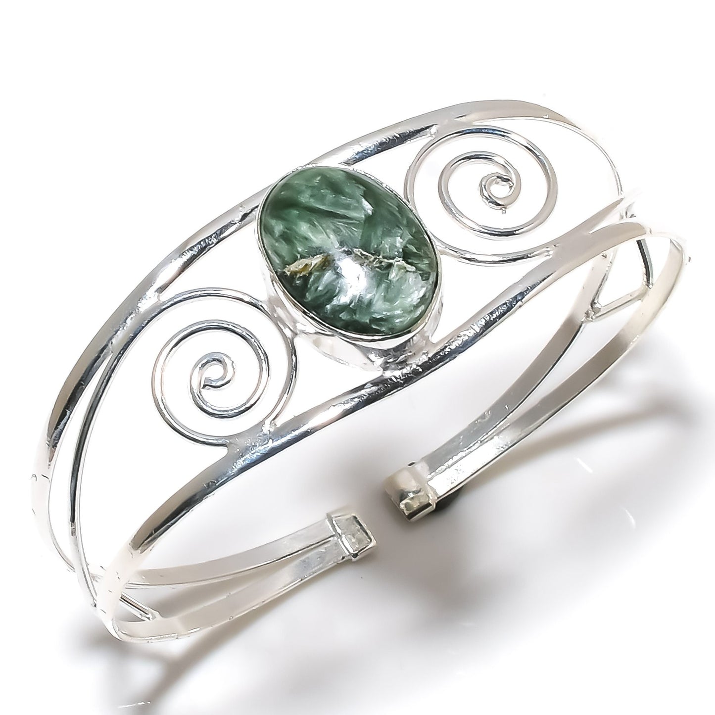 Green Seraphinite Sterling Silver Bangle