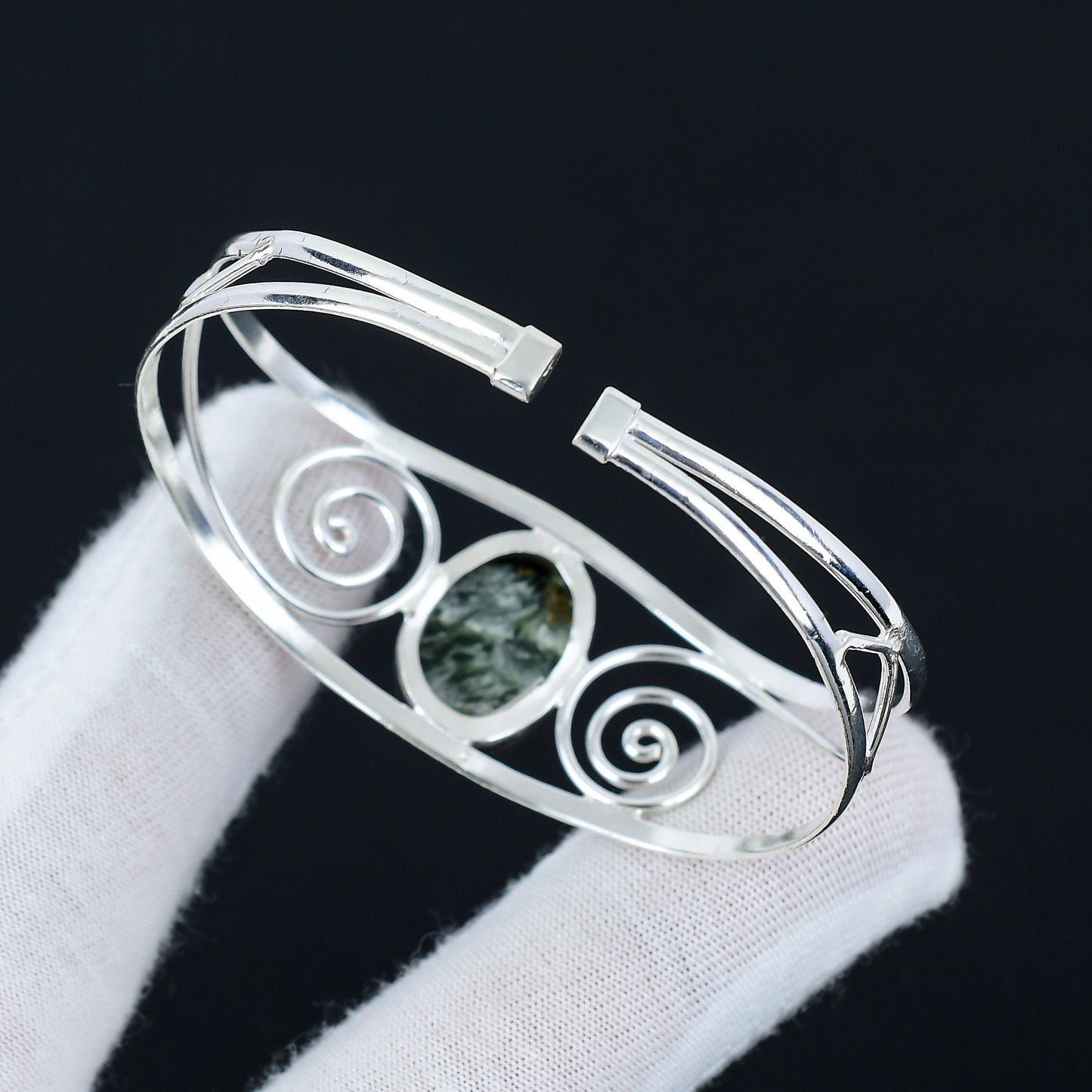 Green Seraphinite Sterling Silver Bangle