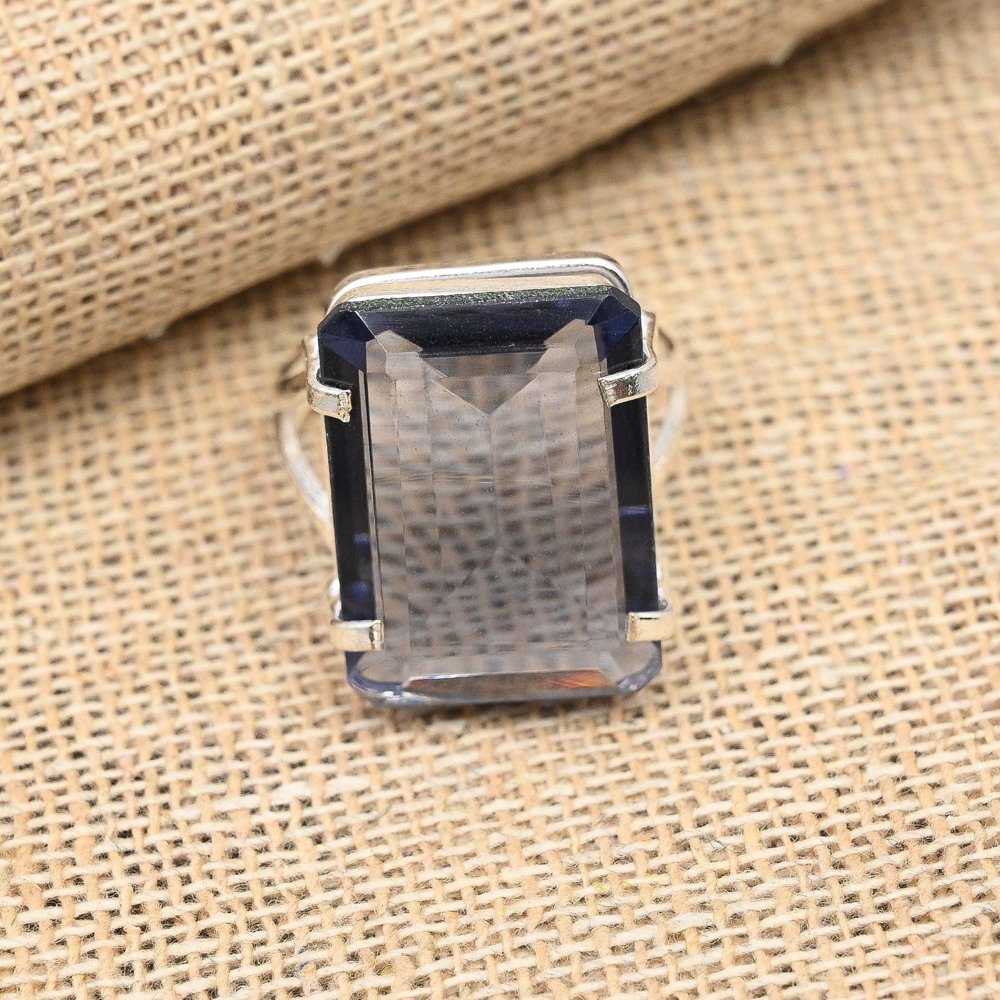 Blue Iolite Gemstone Silver Ring