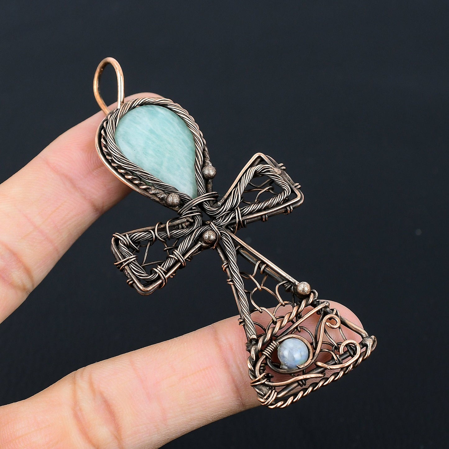 Green Amazonite Gemstone Ankh Pendant