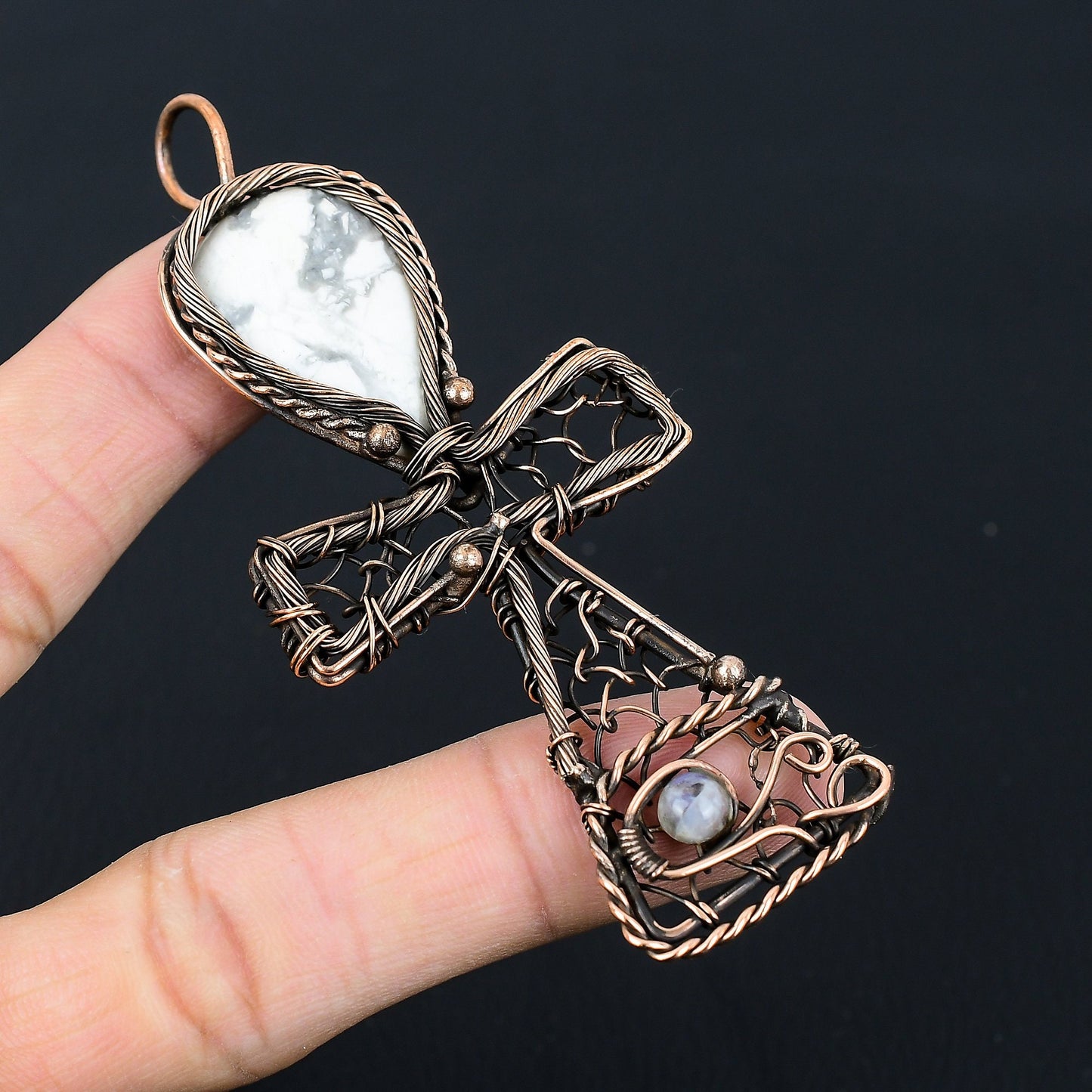 White Howlite Gemstone Ankh Pendant