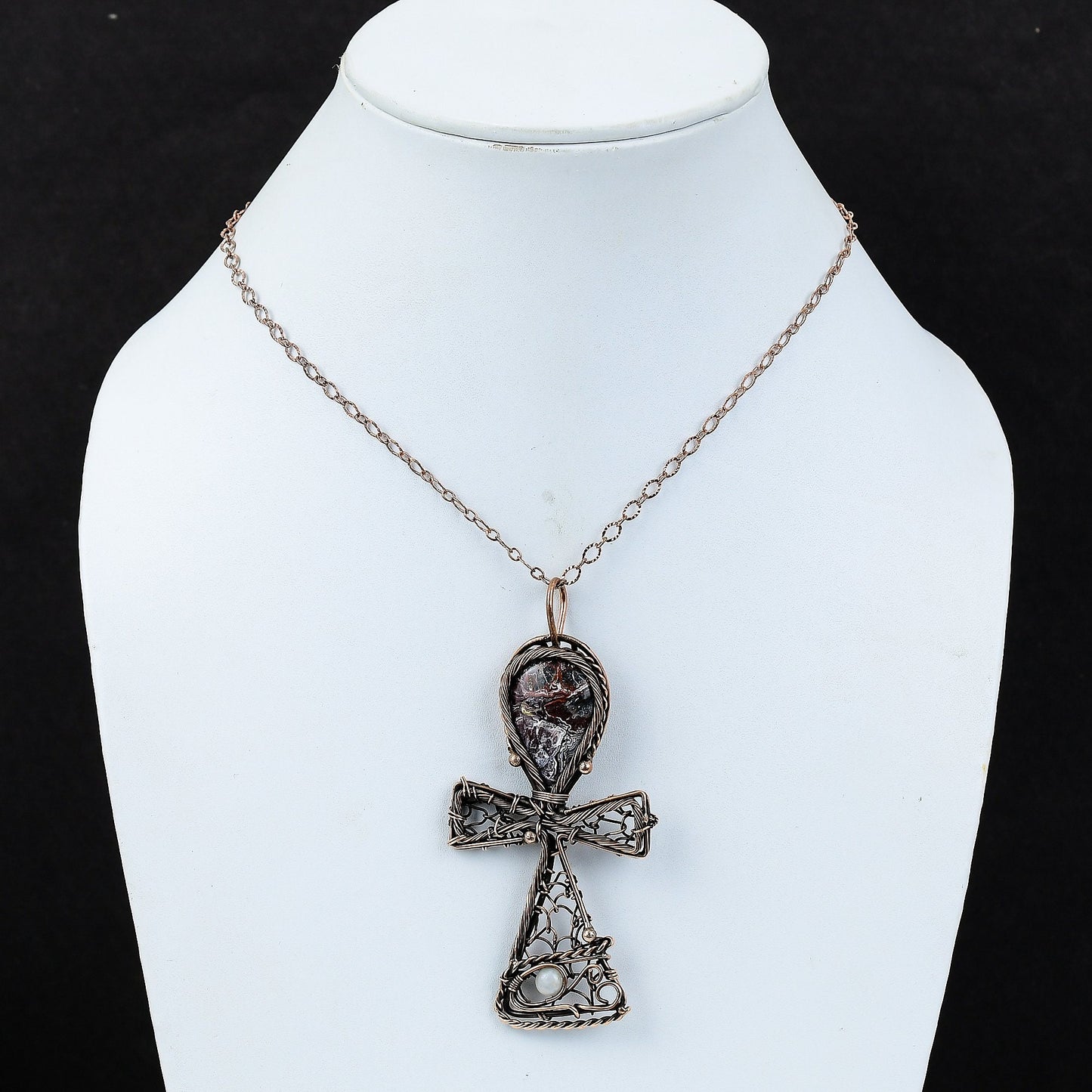 Multicolor Crazy Lace Agate Gemstone Ankh Pendant