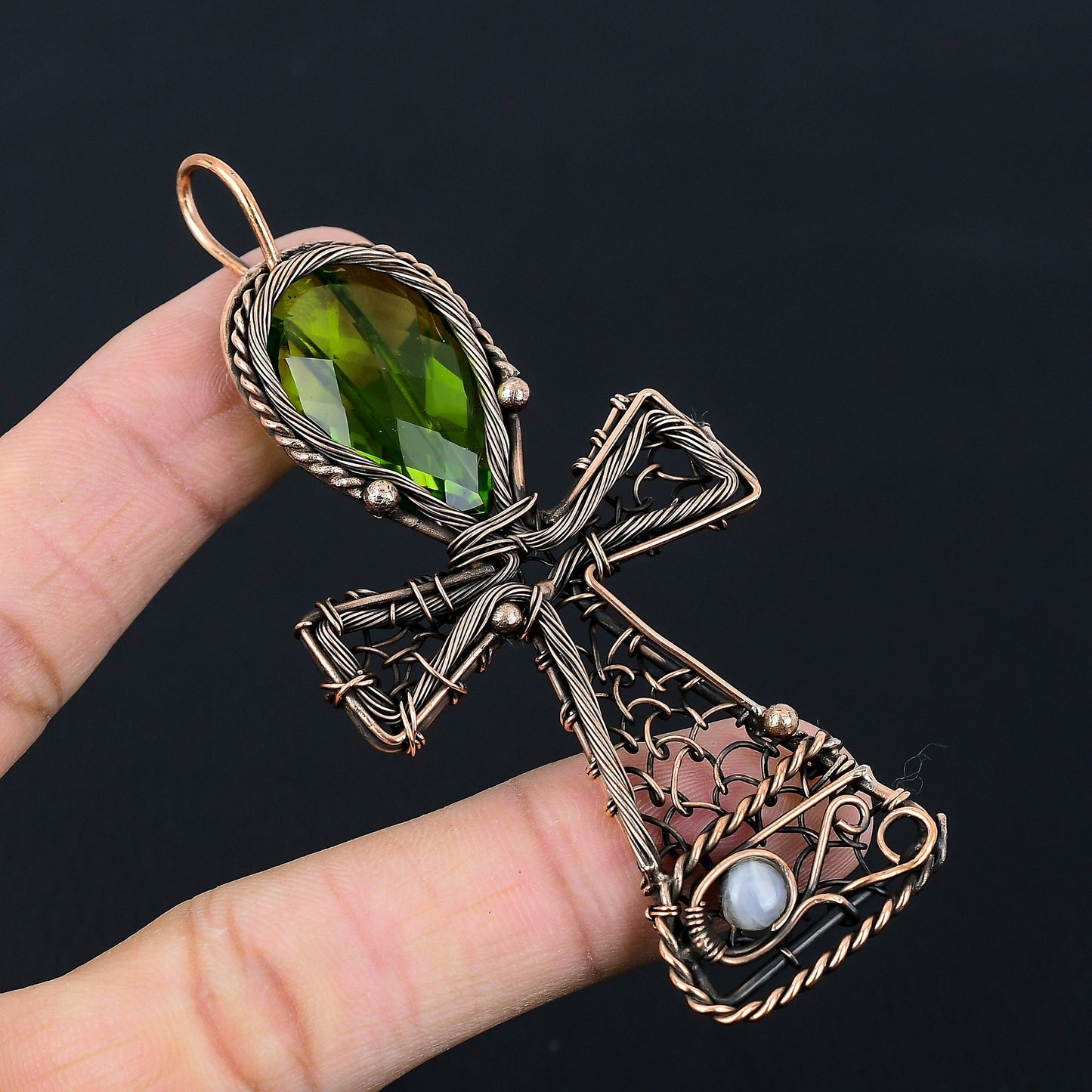 Green Peridot Gemstone Ankh Pendant