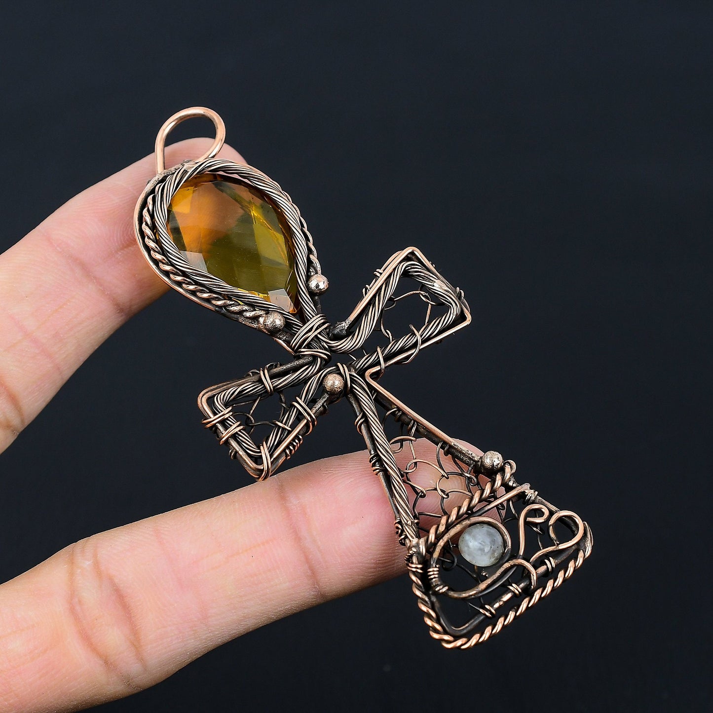 Yellow Citrine Gemstone Ankh Pendant
